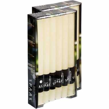 24x bruiloft ivoorwitte dinerkaarsen 25 cm 10 branduren