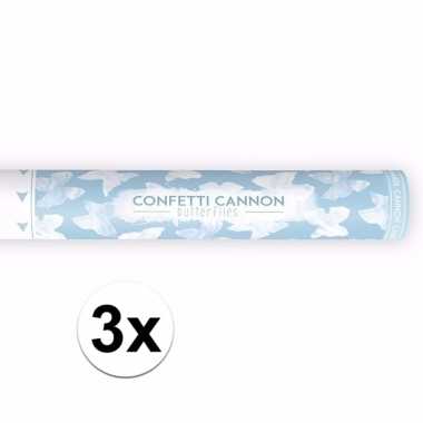 3x confetti kanon witte vlinders 40 cm