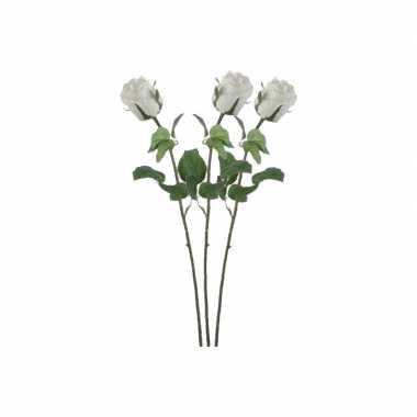 3x stuks witte roos/rozen kunstbloemen 69 cm