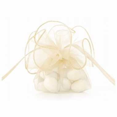 40x stuks luxe creme witte organza cadeauzakjes 26 cm