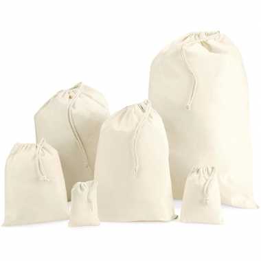 50x stuks katoenen canvas zakje/tasje met afsluitkoord 14 x 20 c