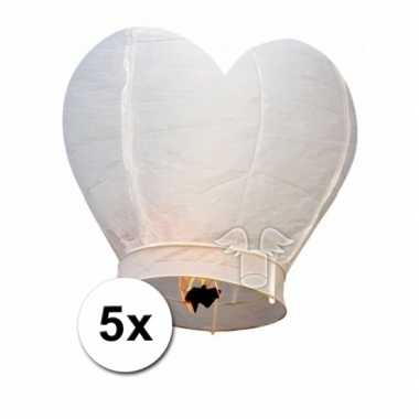 5x wensballon wit hart 100 cm