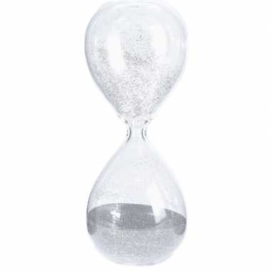 Decoratie zandloper fijne zilveren glitters 20 cm