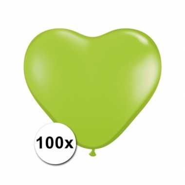 Hartjes ballonnen lime 15 cm 100 stuks