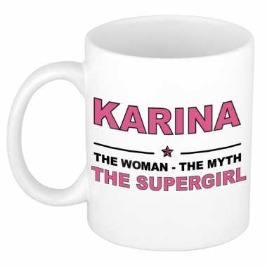 Karina the woman, the myth the supergirl cadeau koffie mok / thee beker 300 ml