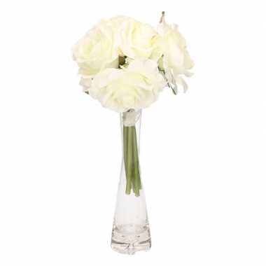 Luxe boeket cremekleurige rozen met glazen vaas