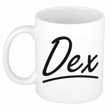 Naam cadeau mok / beker dex met sierlijke letters 300 ml