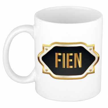 Naam cadeau mok / beker fien met gouden embleem 300 ml