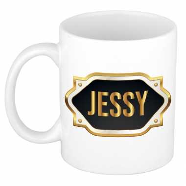 Naam cadeau mok / beker jessy met gouden embleem 300 ml