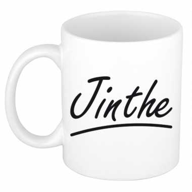 Naam cadeau mok / beker jinthe met sierlijke letters 300 ml