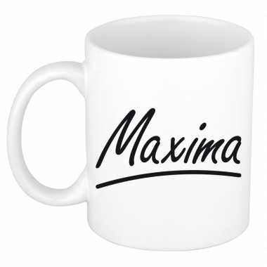 Naam cadeau mok / beker maxima met sierlijke letters 300 ml