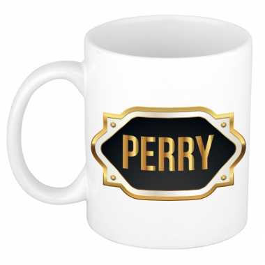 Naam cadeau mok / beker perry met gouden embleem 300 ml