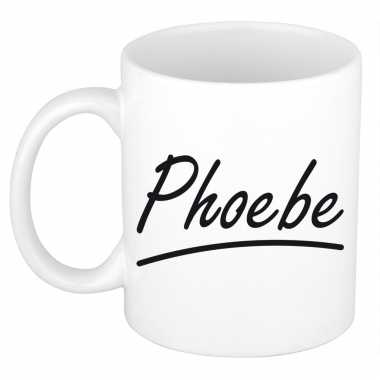 Naam cadeau mok / beker phoebe met sierlijke letters 300 ml