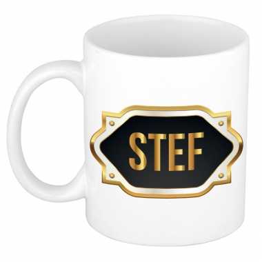 Naam cadeau mok / beker stef met gouden embleem 300 ml