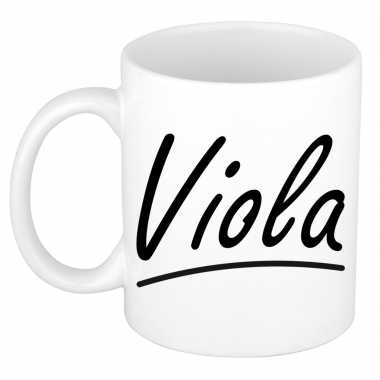 Naam cadeau mok / beker viola met sierlijke letters 300 ml
