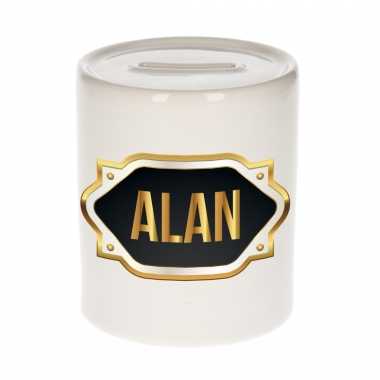 Naam cadeau spaarpot alan met gouden embleem