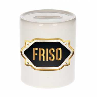 Naam cadeau spaarpot friso met gouden embleem