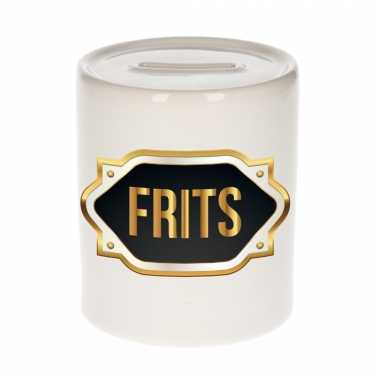 Naam cadeau spaarpot frits met gouden embleem