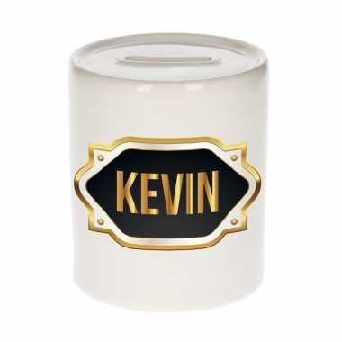 Naam cadeau spaarpot kevin met gouden embleem