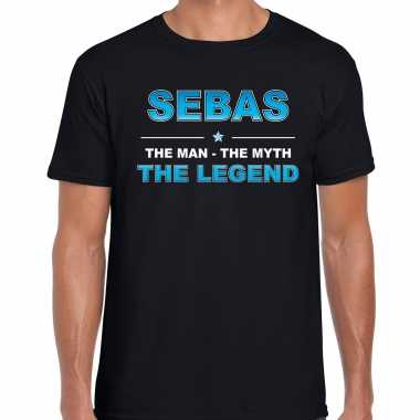 Naam cadeau t-shirt sebas - the legend zwart voor heren