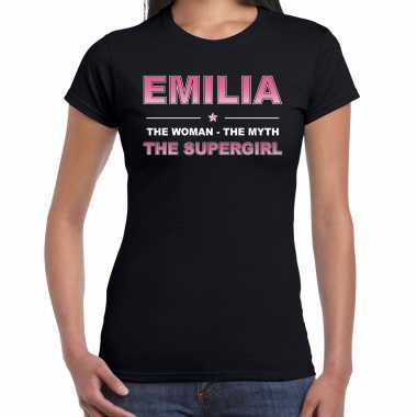 Naam cadeau t-shirt / shirt emilia - the supergirl zwart voor dames