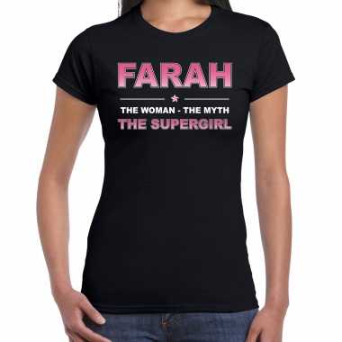 Naam cadeau t-shirt / shirt farah - the supergirl zwart voor dames