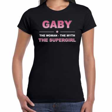 Naam cadeau t-shirt / shirt gaby - the supergirl zwart voor dames