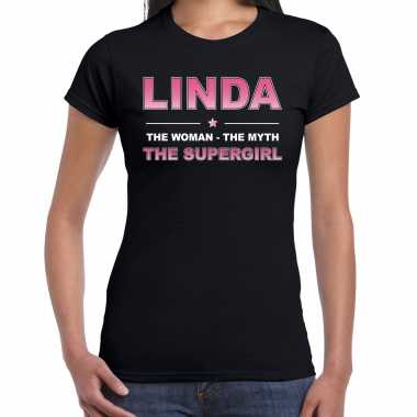 Naam cadeau t-shirt / shirt linda - the supergirl zwart voor dames