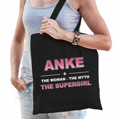 Naam cadeau tas anke - the supergirl zwart voor dames