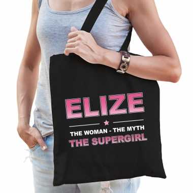 Naam cadeau tas elize - the supergirl zwart voor dames