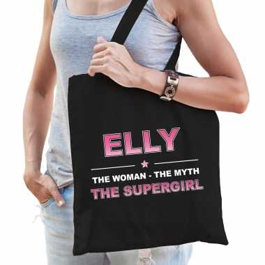 Naam cadeau tas elly - the supergirl zwart voor dames
