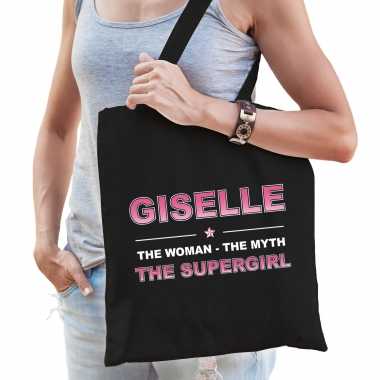 Naam cadeau tas giselle - the supergirl zwart voor dames
