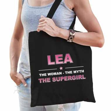 Naam cadeau tas lea - the supergirl zwart voor dames