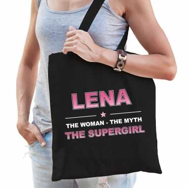 Naam cadeau tas lena - the supergirl zwart voor dames