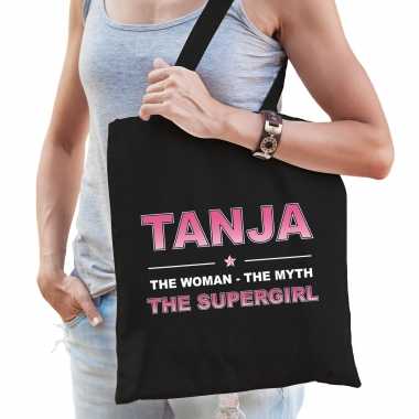 Naam cadeau tas tanja - the supergirl zwart voor dames