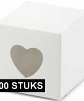 100x bruiloft huwelijk bedankjes doosjes wit hart 10 cm
