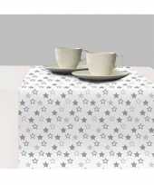 1x kunststof tafellopers wit met zilveren sterren 600 x 33 cm
