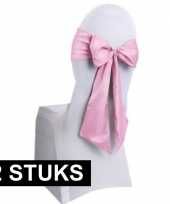 2x bruiloft stoel decoratie lichtroze strikken