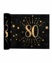 2x zwarte tafellopers 80 jaar verjaardag 500 cm op rol feestversiering