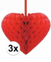 3x rode decoratie hartjes versiering 15 cm