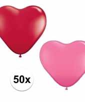 50x bruiloft ballonnen rood roze hartjes versiering