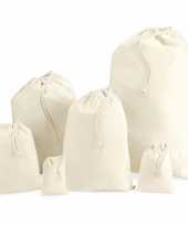 60x stuks katoenen canvas zakje tasje met afsluitkoord 30 x 45 c