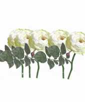 6x stuks luxe kunstbloemen roos rozen luna wit 33 cm