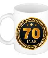 70 jaar cadeau mok beker medaille goud zwart voor verjaardag jubileum cadeau 70 jaar getrouwd