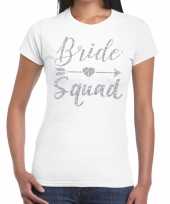 Bride squad cupido zilver glitter t shirt wit dames