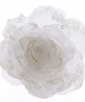 Decoratie kunstbloem roos bloem winter wit 14 cm