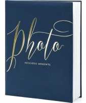 Fotoalbum fotoboek navy blauw goud 20 x 25 cm