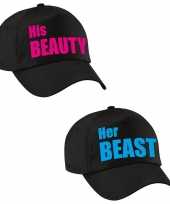 Her beast en his beauty caps blauw roze tekst volwassenen