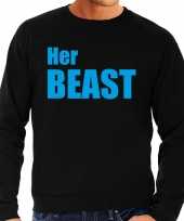 Her beast sweater trui zwart met blauwe letters voor heren