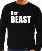 Her beast sweater trui zwart met witte letters voor heren